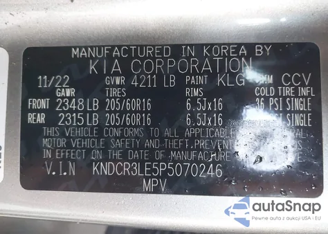 2023 Kia Niro Ex z USA, uszkodzony, nr VIN KNDCR3LE5P5070246